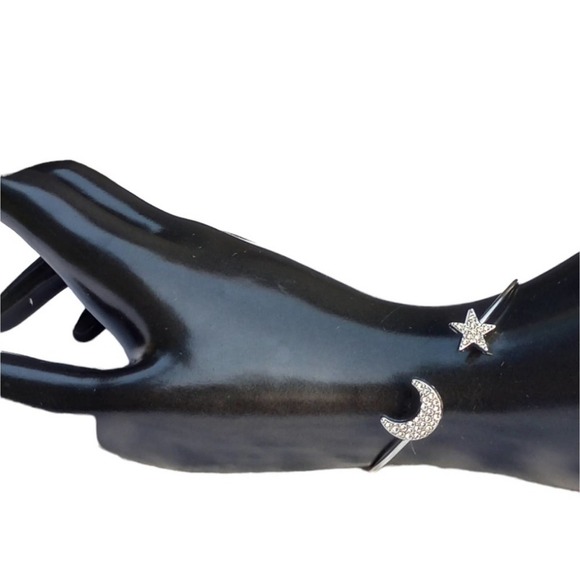 Rhinestone Silver Bangle Star Moon Celestial Bracelet Diamond open adjustable - Picture 5 of 5